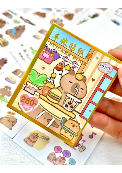 Sevimli Sanrio Karakterli Capybara 12 Yaprak Mini Defter Sticker Turuncu Renk indirimleri