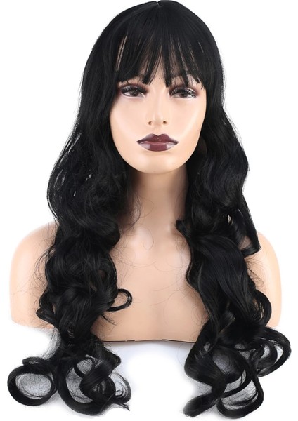 Dalgalı Perçemli Uzun Fiber Sentetik Peruk - Koyu Kestane