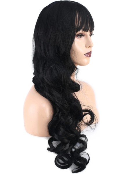 Dalgalı Perçemli Uzun Fiber Sentetik Peruk - Koyu Kestane fiyatları