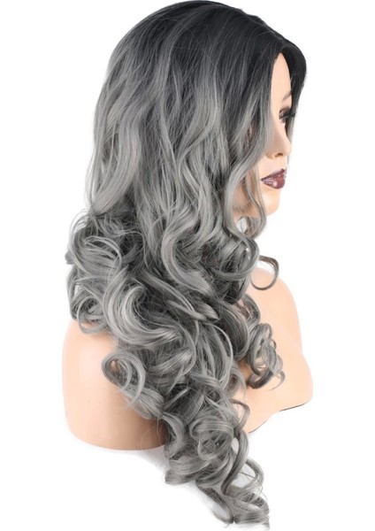 Dalgalı Perçemsiz Uzun Fiber Sentetik Peruk - Siyah - Gri Ombreli fiyatları