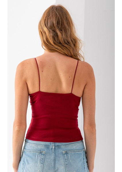 Kadın Kare Yaka Ince Askılı Basic Atlet Bordo - MS0000514