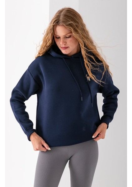 Kadın Kapüşonlu Ceylan Nakışlı 3ip Sweatshirt Lacivert - 2622