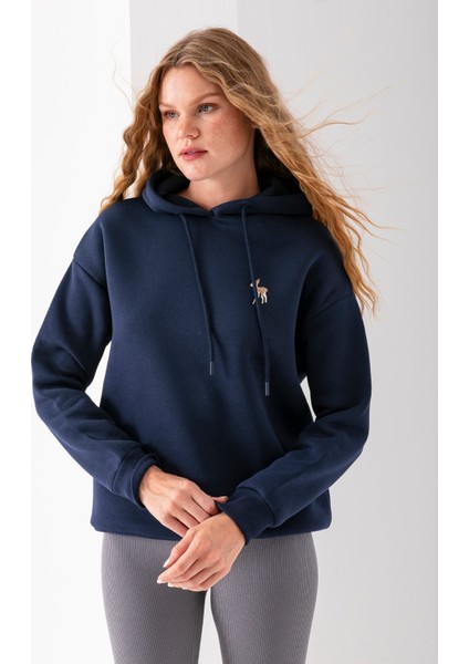 Kadın Kapüşonlu Ceylan Nakışlı 3ip Sweatshirt Lacivert - 2622 fiyatları