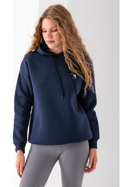 Kadın Kapüşonlu Ceylan Nakışlı 3ip Sweatshirt Lacivert - 2622 modelleri