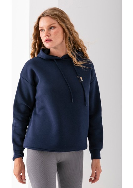 Kadın Kapüşonlu Ceylan Nakışlı 3ip Sweatshirt Lacivert - 2622 indirimleri