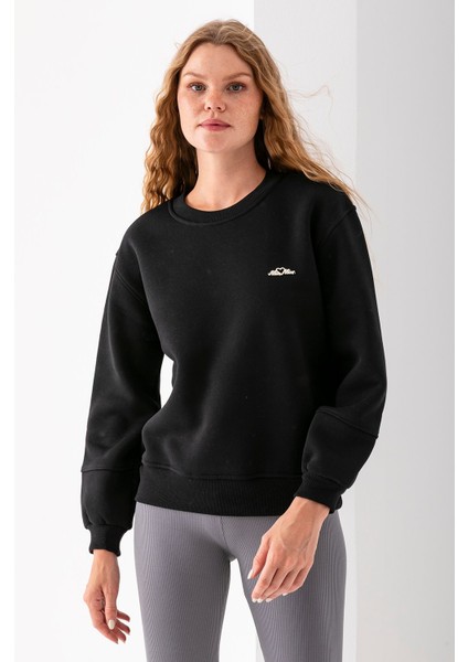 Kadın Bisiklet Yaka Miu Miu Aksesuarlı 3ip Sweatshirt Siyah - 2627