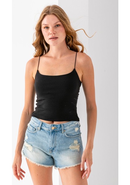 Kadın Kare Yaka Ince Askılı Basic Atlet Siyah - MS0000514