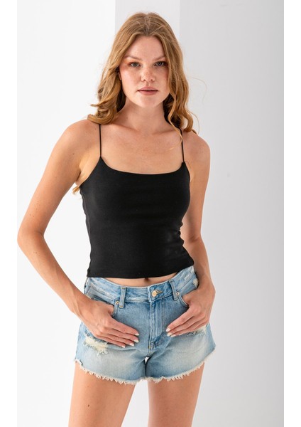 Kadın Kare Yaka Ince Askılı Basic Atlet Siyah - MS0000514