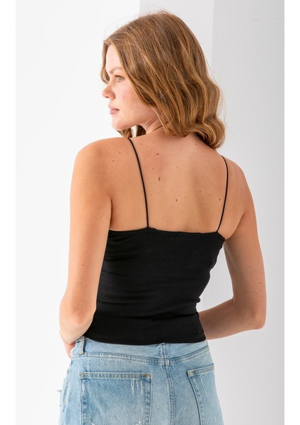 Kadın Kare Yaka Ince Askılı Basic Atlet Siyah - MS0000514