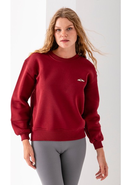 Kadın Bisiklet Yaka Miu Miu Aksesuarlı 3ip Sweatshirt Bordo - 2627 modelleri