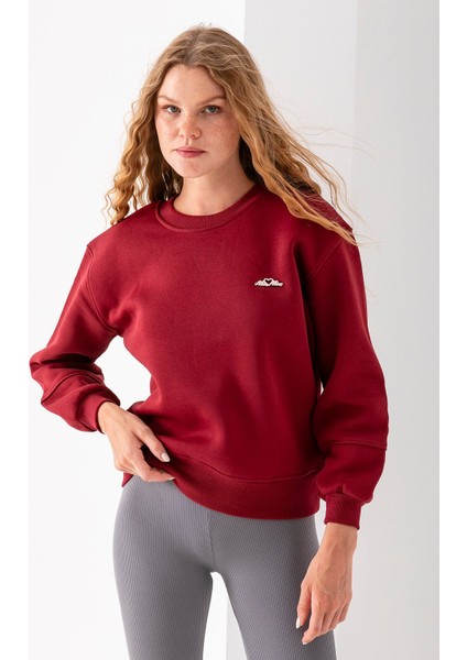 Kadın Bisiklet Yaka Miu Miu Aksesuarlı 3ip Sweatshirt Bordo - 2627 fırsatları