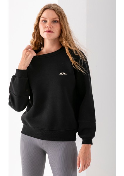Kadın Bisiklet Yaka Miu Miu Aksesuarlı 3ip Sweatshirt Siyah - 2627 modelleri