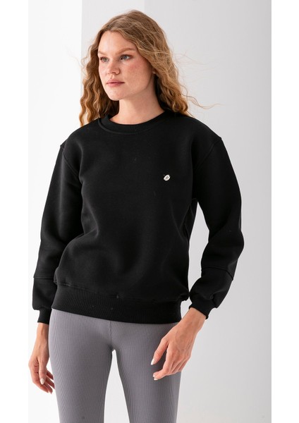 Kadın Bisiklet Yaka Fiyonk Aksesuarlı 3ip Sweatshirt Siyah - 2624 fiyatları