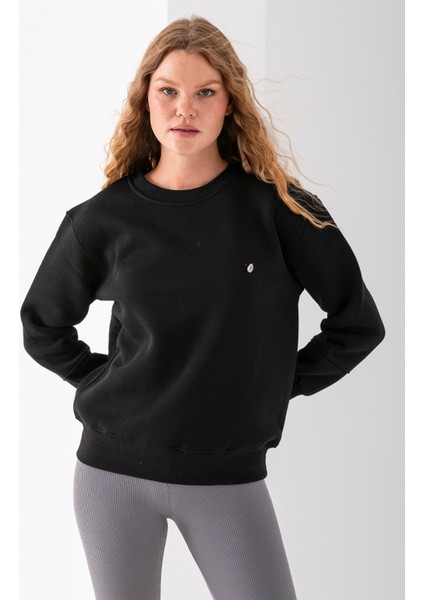 Kadın Bisiklet Yaka Fiyonk Aksesuarlı 3ip Sweatshirt Siyah - 2624 fırsatları