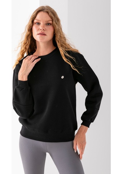 Kadın Bisiklet Yaka Fiyonk Aksesuarlı 3ip Sweatshirt Siyah - 2624 indirimleri