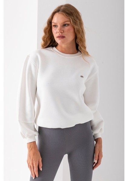 Kadın Bisiklet Yaka Fiyonk Aksesuarlı 3ip Sweatshirt Beyaz - 2624 modelleri