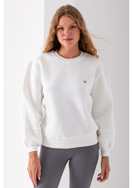 Kadın Bisiklet Yaka Fiyonk Aksesuarlı 3ip Sweatshirt Beyaz - 2624 fırsatları