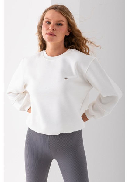 Kadın Bisiklet Yaka Fiyonk Aksesuarlı 3ip Sweatshirt Beyaz - 2624 indirimleri