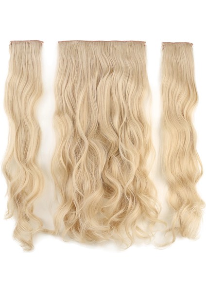 Fiber Sentetik Dalgalı Yarım Ay + 2 Yan Çıt Çıt - Kumral Beyaz Platin Röfleli