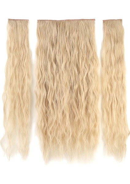 Fiber Sentetik Kabarık Dalgalı Yarım Ay + 2 Yan Çıt Çıt - Kumral Beyaz Platin Röfleli