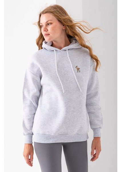 Kadın Kapüşonlu Ceylan Nakışlı 3ip Sweatshirt Gri - 2622 indirimleri