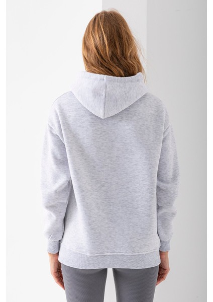 Kadın Kapüşonlu Ceylan Nakışlı 3ip Sweatshirt Gri - 2622
