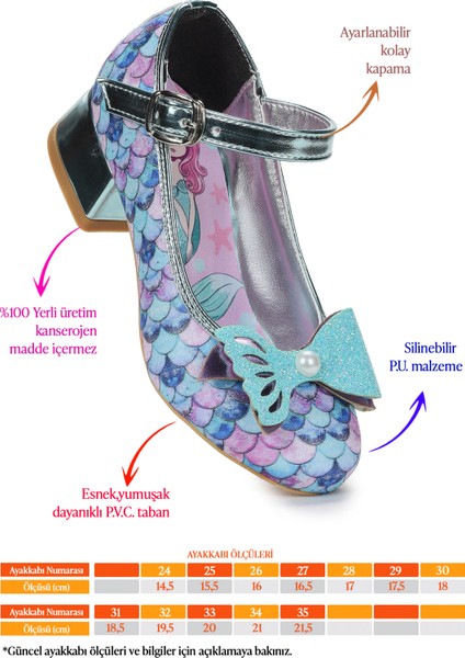 Deniz Kızı Inci Fiyonklu Simli Kız Çocuk Topuklu Abiye Ayakkabı fiyatları