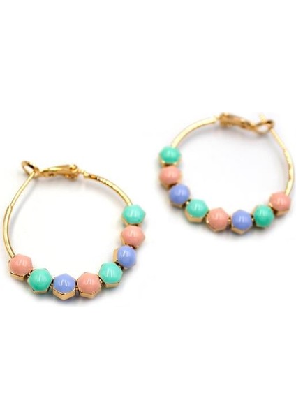 Mineli Halka Küpe - Çok Renkli