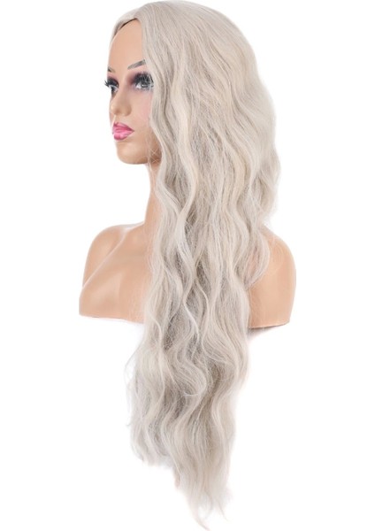 Uzun Su Dalgası Fiber Sentetik Peruk - Küllü Beyaz modelleri