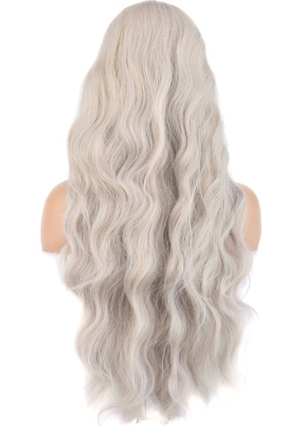 Uzun Su Dalgası Fiber Sentetik Peruk - Küllü Beyaz fırsatları