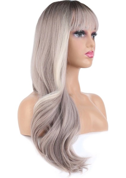 Doğal Dalgalı Perçemli Fiber Sentetik Uzun Boy Peruk - Koyu Kumral - Açık Rus Kumralı Ombre ve Röfleli fiyatları