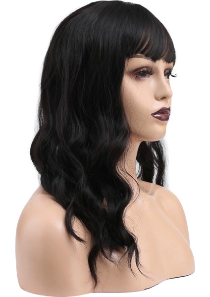 Dalgalı Kısa Perçemli Fiber Sentetik Peruk - Koyu Kestane fiyatları