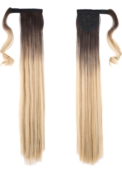 Bağlamalı Düz At Kuyruğu - Kahve- Bal Köpüğü Ombre ve Platin Işıltılı