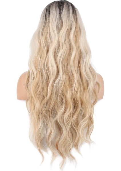 Uzun Su Dalgası Fiber Sentetik Peruk - Kumral - Bal Köpüğü Ombre ve Platin Röfleli fırsatları