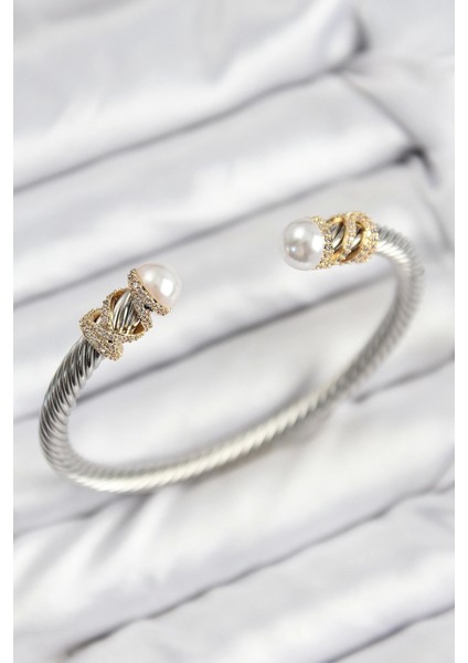 316L Çelik Zirkon Taşlı Inci Model Gold ve Gümüş Renk Kadın Bileklik