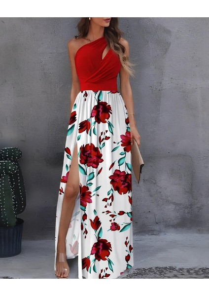 Kadın Tek Omuzdan Askılı Damla Detaylı Üst Dalgıç Alt Süprem Maxi Elbise modelleri