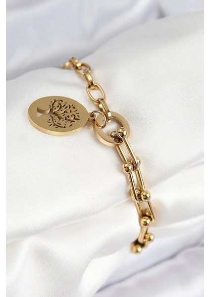 316L Çelik Tifany Ağaç Model Gold Renk Kadın Bileklik