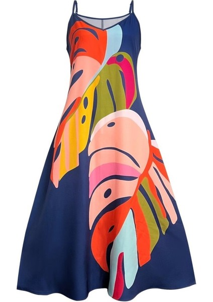 Kadın Ip Askılı V Yakalı Desenli Süprem Maxi Elbise fırsatları