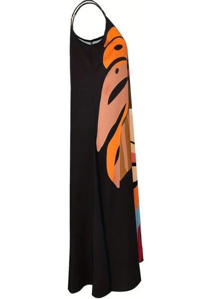 Kadın Ip Askılı V Yakalı Desenli Süprem Maxi Elbise indirimleri