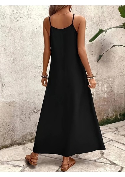 Kadın Ip Askılı V Yakalı Desenli Süprem Maxi Elbise fiyatları