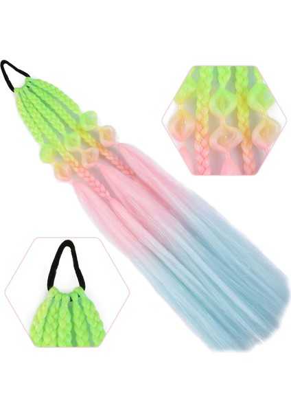 Balon ve Düz Salaş Örgülü Simli Lastikli At Kuyruğu - ACM27