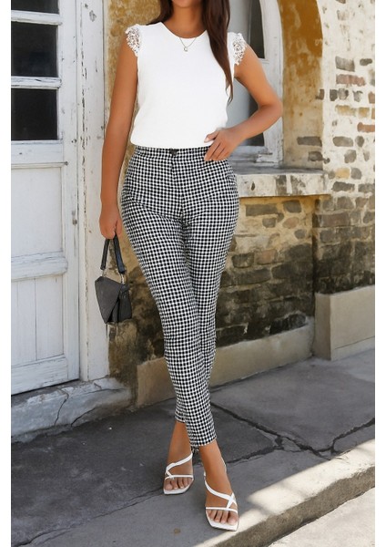 Kadın Yüksek Bel Desenli Dalgıç Pantolon