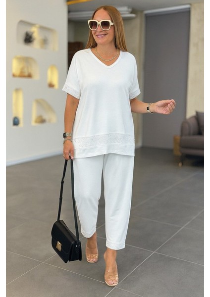 Miracotton Kadın Kısa Kollu V Yakalı Pul Payetli Viskon Iki Iplik Bluz ve Pantolon Ikili Takım fiyatları