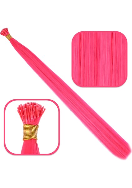 Fiber Sentetik Boncuk Kaynaklık Renkli Saç - Koyu Pembe - 100 Adet