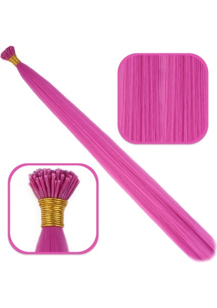 Fiber Sentetik Boncuk Kaynaklık Renkli Saç - Açık Fuşya - 100 Adet