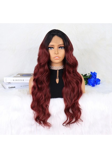 Siyah Koyu Kızıl Ombreli Dalgalı Tül Peruk