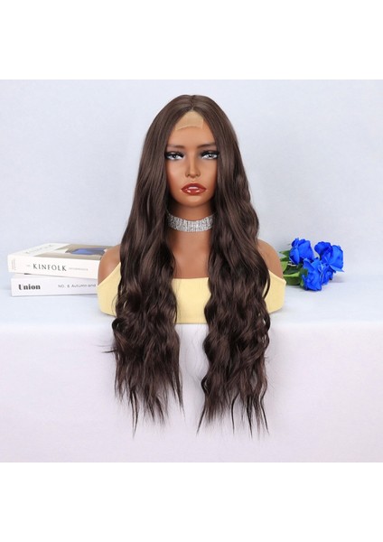 Koyu Kumral Dalgalı Uzun Tül Peruk