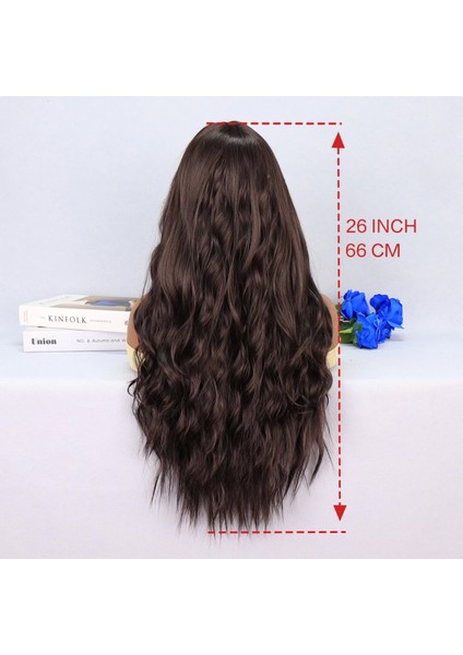 Koyu Kumral Dalgalı Uzun Tül Peruk indirimleri