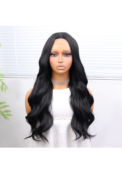 Uzun Siyah Su Dalgalı Fiber Sentetik Tül Peruk fiyatları