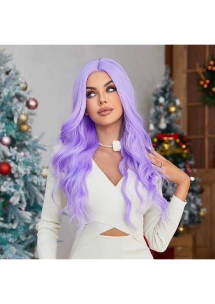 Su Dalgalı Açık Mor Tül Peruk